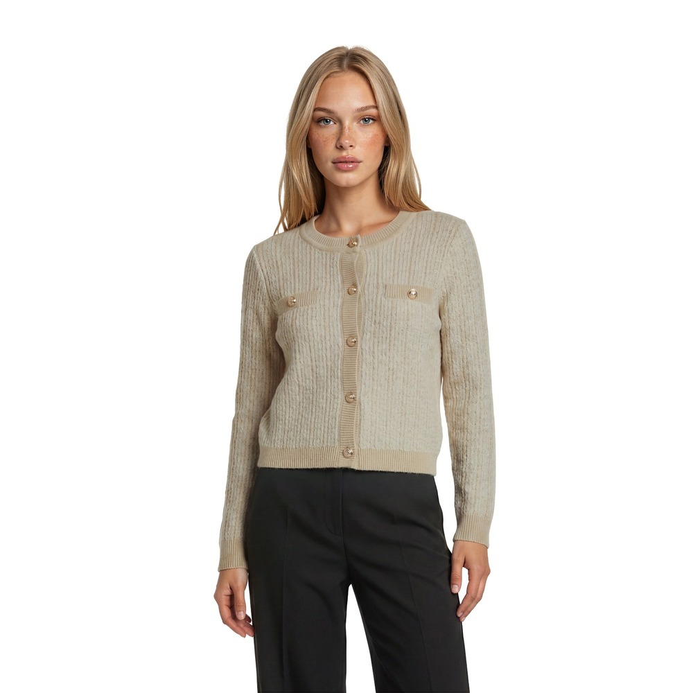 NWT Marled Cardigan Sweater Womens Size Medium Cream Textured Gold Button Jacket